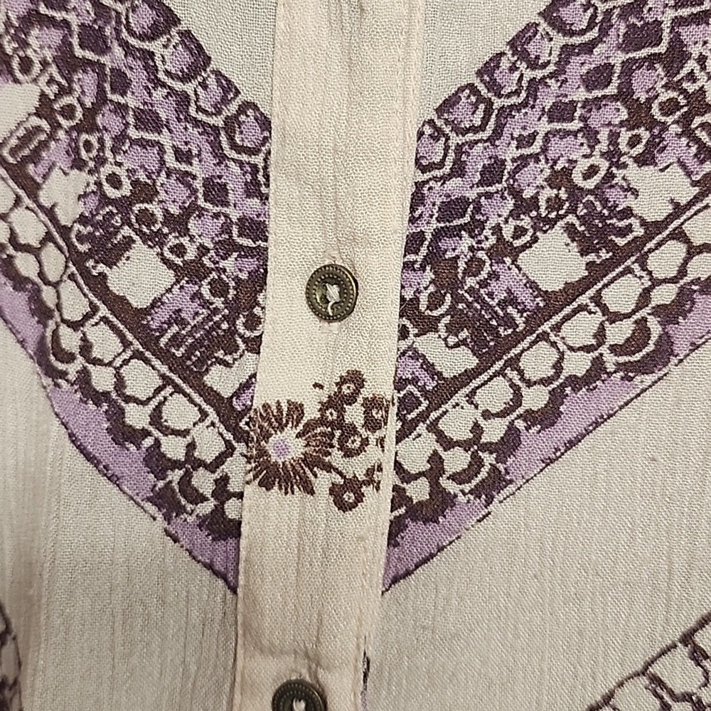 Free People Boho oversized floral brown& pink long-sleeve blouse dress w/pockets - Picture 11 of 11